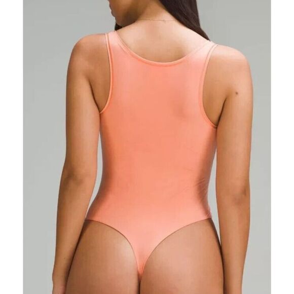 Lululemon Women's Sz M Peach Wundermost Nulu Square Neck Sleeveless Bodysuit - Picture 10 of 10